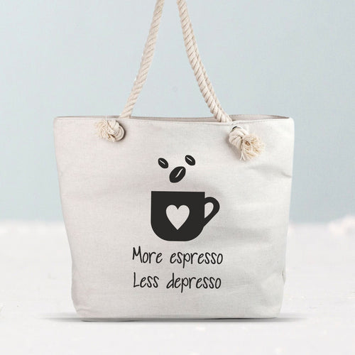 Geantă Canvas More espresso, Less depresso